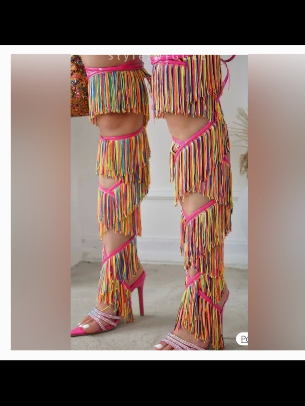 Cape Robbin Multicolor Fringe Wiggle Gladiator Heels with Multicolo Fringe
